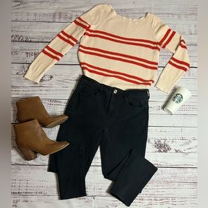Banana Republic knit sweater cream/off white/ with red stripes Large boatneck